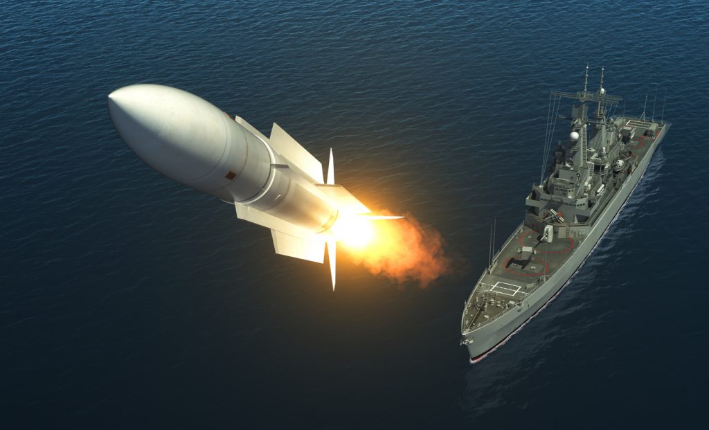 Missile Launch From A Warship On The High Seas